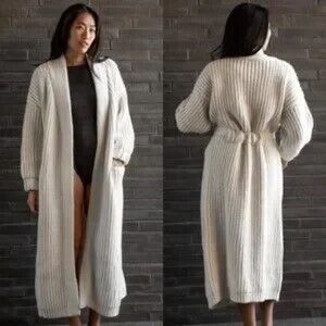 Lunya Alpaca Robe Chunky Cardigan Knit Belted Long Maxi Sweater Coat Grey